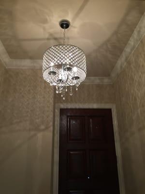 Jay installed this gorgeous chandelier for me in about 30 mins, he adjusted the chains until I was happy with the length.