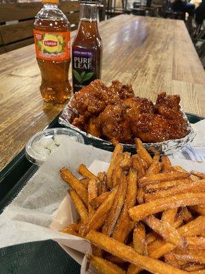 Sweet & spicy Korean fried chicken. Sweet potato fries.