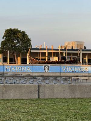 Cute Viking ship in middle courtyard.