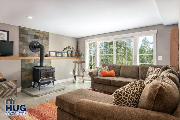 Custom Home daylight basement family room