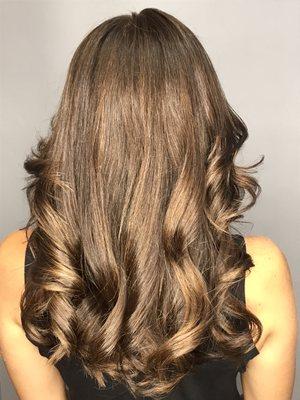 Golden highlights on rich brunette