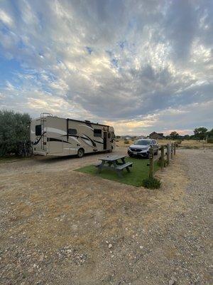 RV spot, fake grass makes for a clean spot.