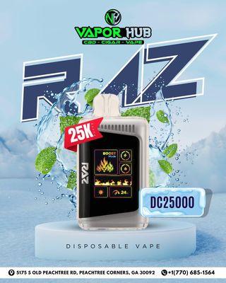 Upgrade your clouds with the RAZ DC25000 at Vapor Hub Peachtree -perfect for every vape enthusiast!