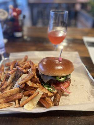 Charlie Hustle Burger with truffle fries