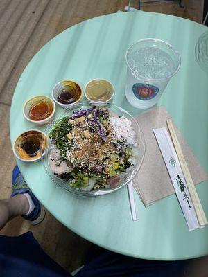 Build your own Poke Bowl with several sauce choices.