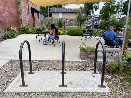 Bike rack by the patio.