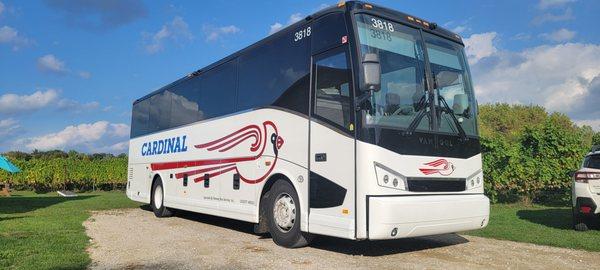 A 38-passenger luxury coach at a vineyard in West Michigan