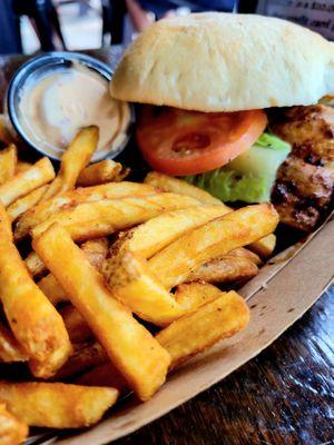 Blackened Mahi sandwich with fries