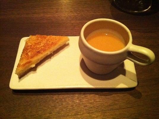 Comp'd starter: grilled cheese with Italian bean + chorizo soup