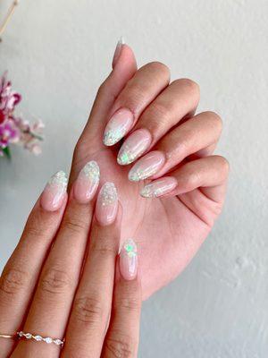 Custom Nails, Ombré Glitter Nails, Acrylic Full Set, Almond Shape