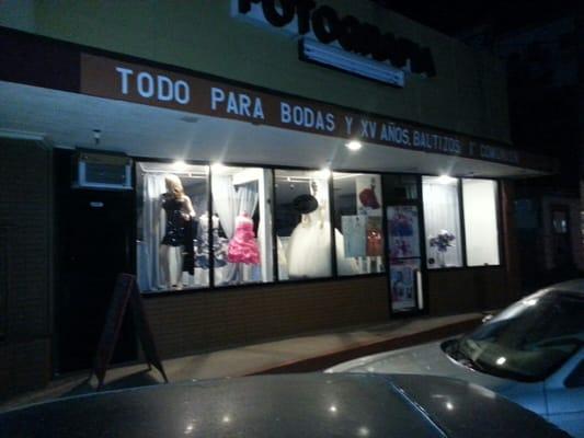 Front store at night.