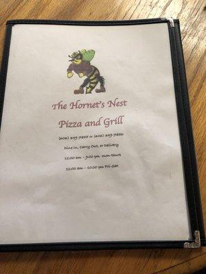 Front page of menu