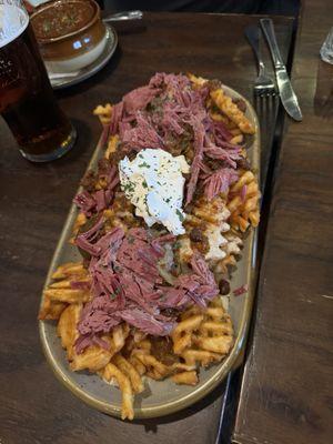 Irish nachos with corned beef