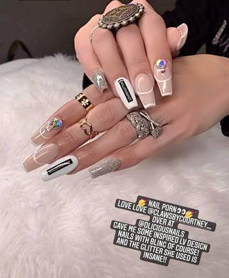 INSPIRED LV DESIGNER ACRYLIC COFFIN NAILS W/NAIL ART