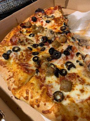 Thick crust pepperoni, sausage, mushroom, and black olives!