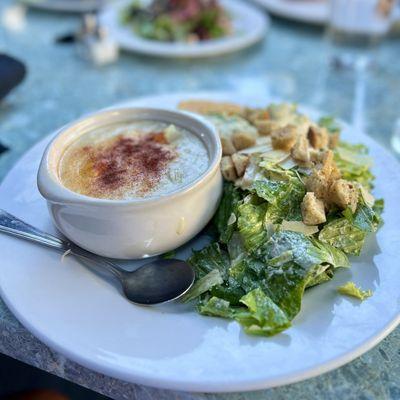 Soup and Salad. Clam Chowder Soup & Caesar Salad