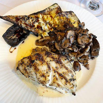 Grilled Chilean Seabass with zucchini, squash and mushrooms!!!