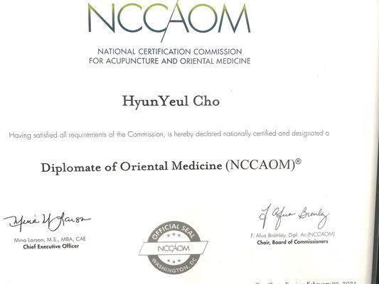 Diplomate of Oriental medicine