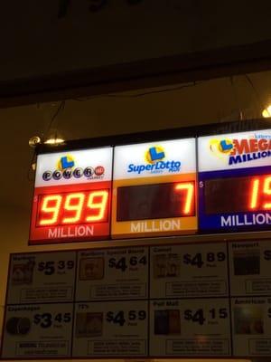 1.2 billion dollar lotto. Sign stuck at 999 million because the prize amount has never ever been so high!