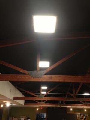 Hand finished wooden beams and LED lights