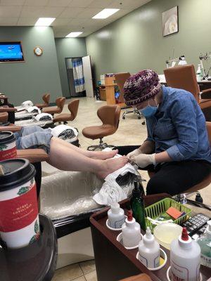 Stacy getting a much needed Pedi!