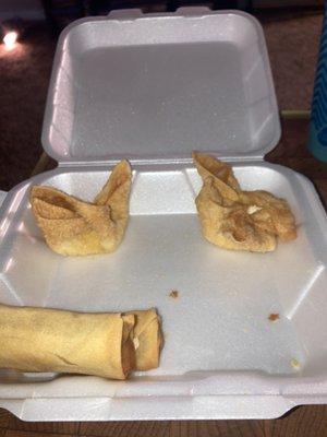 Spring roll and crab Rangoon