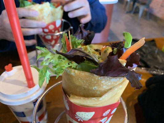 Thai chicken crepe and Boba tea.