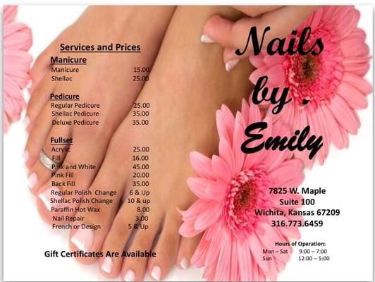 Price list for all services.