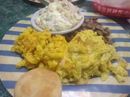 Sides/veggie plate. Mac and Cheese, Squash Casserole, Butterbeans, Banana Pudding, & Biscuit. $9.50 on Sunday.