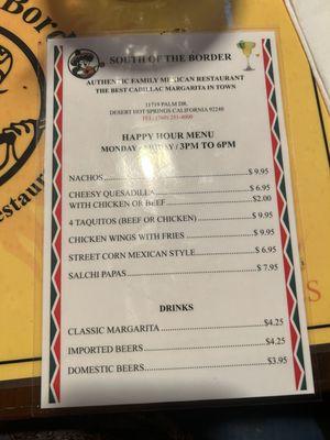 This is the happy hour menu