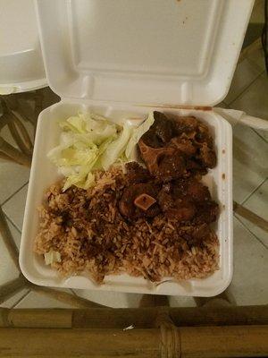 $12 medium oxtail. 4 pieces of oxtail. Soft/mushy rice and peas.