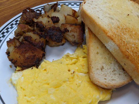 Scrambled eggs and home fries