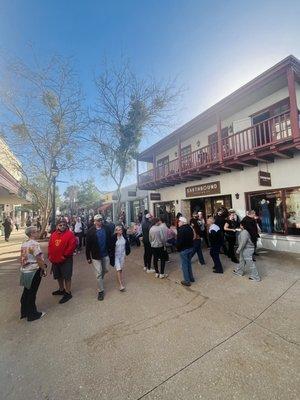 Crowded front entrance in historic downtown area