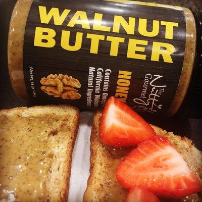 Walnut Butter and Strawberry sandwich for breakfast