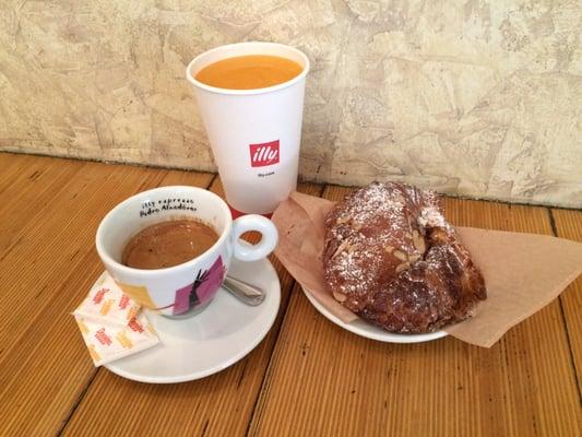 Croissant almonds, fresh squeezed orange juice, double shoot espresso! Perfect breakfast!