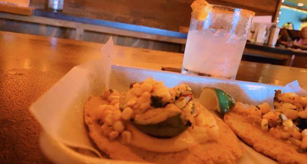 Smoke show margarita and vegan version of the the fried avocado taco