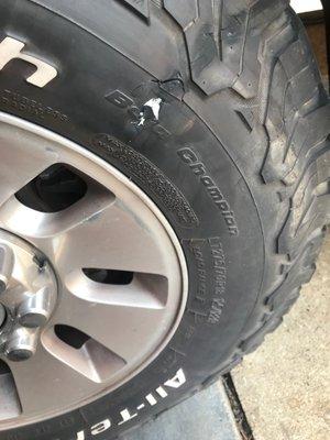 Gashed tire