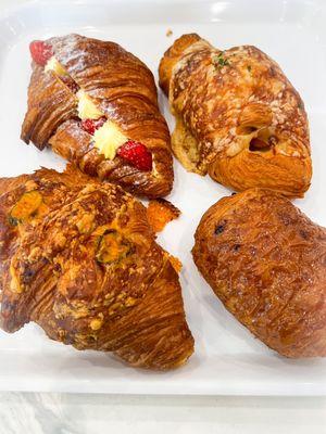 Strawberry Lemon Cream Croissant, Jalapeno Cheddar Croissant, Ham & Cheese Pastry, Pain au Chocolat