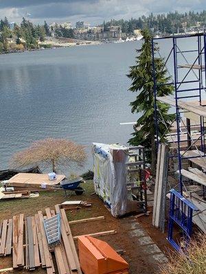 2500 lbs custom hot tub today on Lake Washington in Seattle. Amazing Tub!