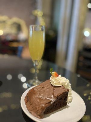 Sparkling brut with chocolate rose petal cake