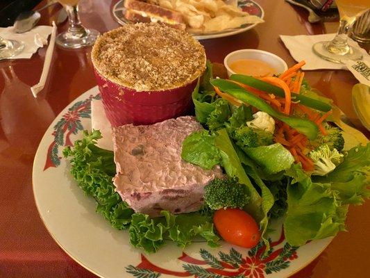 Chicken Divan, salad and Frozen Cherry