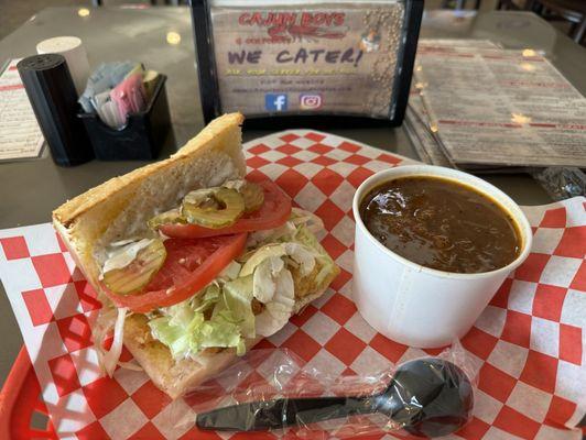 Shrimp poboy with seafood gumbo