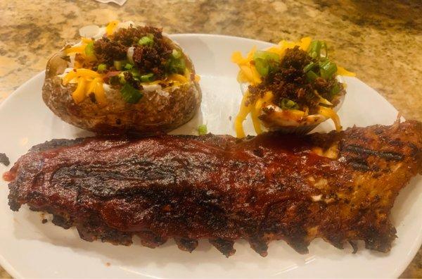 Ribs with loaded baked potato, extra loading too.....