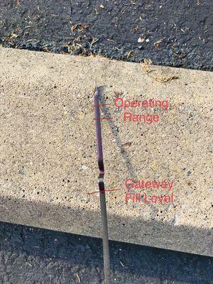 Dipstick indicates a dangerously overfilled transmission.