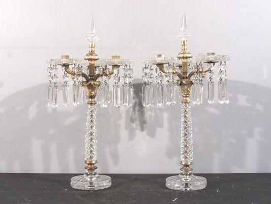 Pair Cut Crystal 3 Arm Candelabra