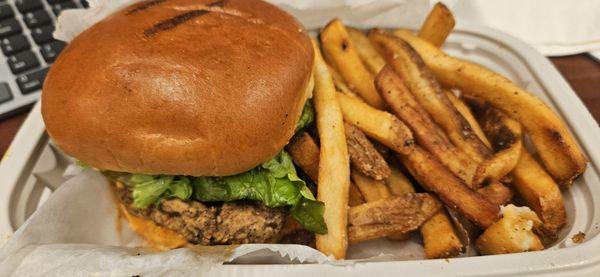 Spicy chicken sandwich with regular fries