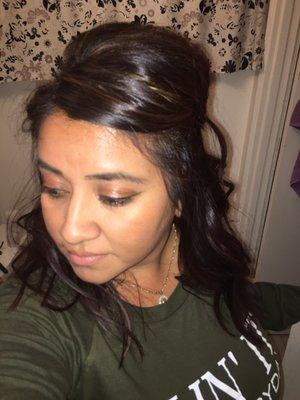 Beachy loose waves updo  and highlights