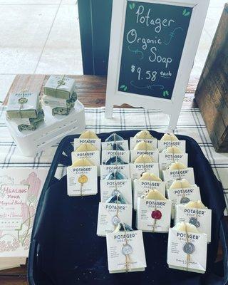 Try our organic Potager soap! With shea butter, this soap leaves your skin feeling soft and healthy!