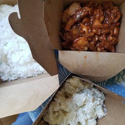 barbecue chicken, potato salad