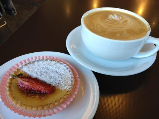 Latte with passion fruit tart